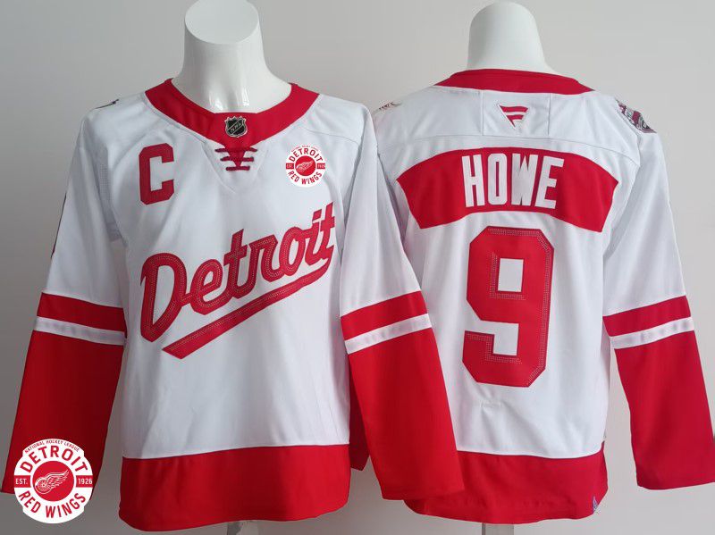 Men Detroit Red Wings #9 Howe White 2025 Fanatics Home Premium NHL Jersey style 2